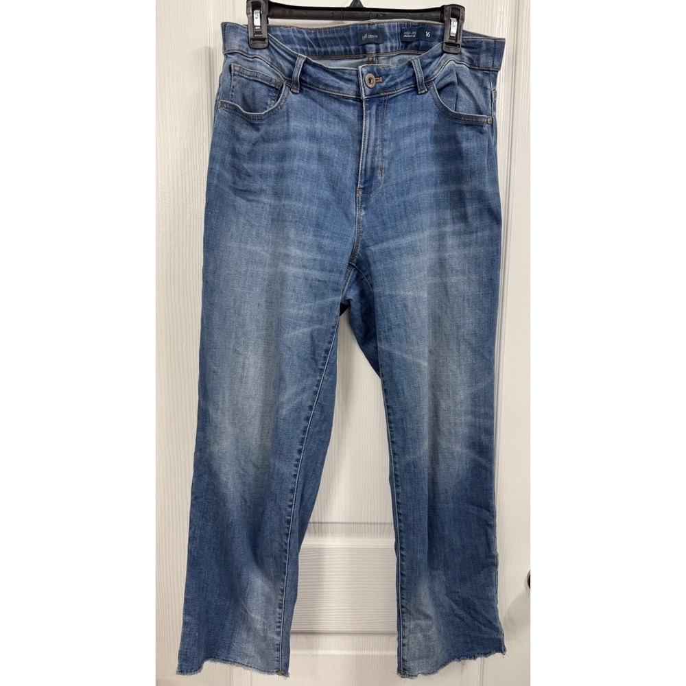 J.Jill Denim Women's 16 High Rise Straight Leg Crop Jeans Raw Hem Light Wash